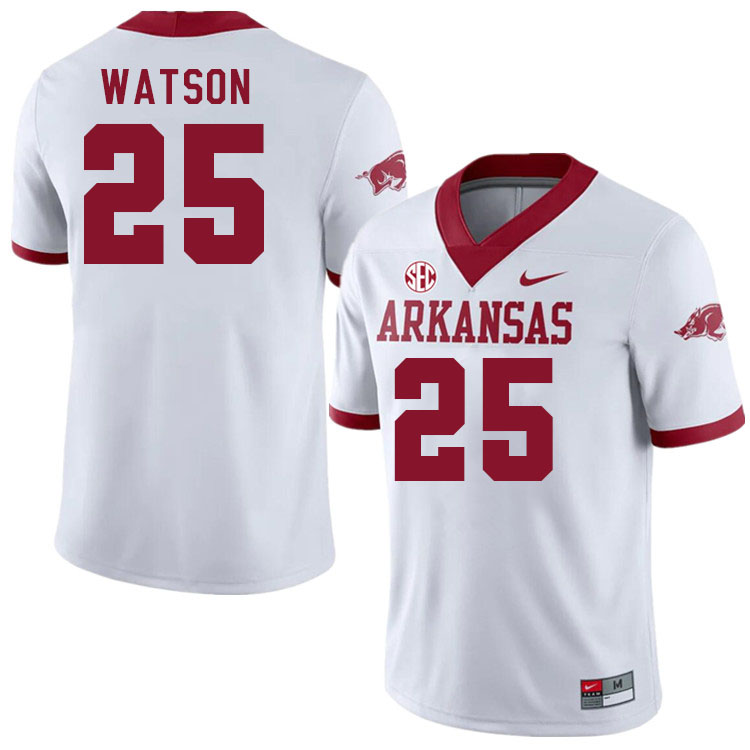Men #25 Braylon Watson Arkansas Razorback College Football Jerseys Stitched Sale-Alternate White - Click Image to Close